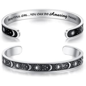 imageTONY ampamp SANDY Inspirational Bracelets for Women Teen Girls Personalized Gifts for Daughter Granddaughter Mom Sister Friends Stainless Steel Engraved Cuff Birthday Easter ChristmasA  Sun  Moon  Beautiful you can do amazing things