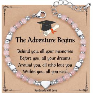 imageTONY ampamp SANDY 2025 Graduation Gifts for Her Graduation Bracelets for Women Girls Middle High School College Graduates With Grad Cap Box and Meaningful CardsRose Quartz
