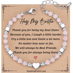 imageTONY ampamp SANDY Bestie Gifts for Women Best Friend Birthday Gifts Friendship Gifts for Women Dainty Bracelets for Women Best Friend Bestie Soul Sister BFFRose Quartz
