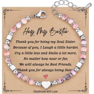 imageTONY ampamp SANDY Bestie Gifts for Women Best Friend Birthday Gifts Friendship Gifts for Women Dainty Bracelets for Women Best Friend Bestie Soul Sister BFFPink Zebra Jasper