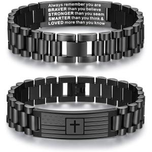 imageTONY ampamp SANDY Christian Gifts for Men American Flag Cross Bracelet Stainless Steel Bible Verse Jewelry Birthday Christmas Stocking Stuffers for Men AdultsAlways remember