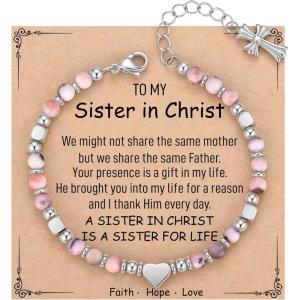 imageTONY ampamp SANDY Christian Gifts for Women Religious Cross Bracelet Jewelry Easter Basket Stuffers for Teens Kids Adults Faith Confirmation Baptism Christmas Birthday Gifts for WomenSister in Christ  Jasper