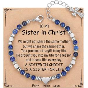 imageTONY ampamp SANDY Christian Gifts for Women Religious Cross Bracelet Jewelry Easter Basket Stuffers for Teens Kids Adults Faith Confirmation Baptism Christmas Birthday Gifts for WomenSister in Christ  Lapis Lazuli