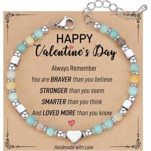 imageTONY ampamp SANDY Dainty Gemstone Bracelets for Teen Girls  Sweet Gifts for Kids Daughter Granddaughter Niece Sister on Birthday Graduation Valentines Christmas Easter Stocking StuffersAmazonite  Happy Valentines Day
