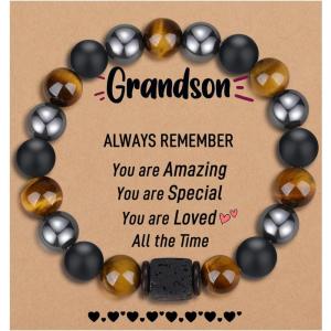 imageTONY ampamp SANDY Natural Stone Bracelets for Men Boys Son Grandson Nephew Boyfriend Dad Step Dad  Birthday Christmas Easter Gifts for Teens Boys Him Men AdultsTo My Grandson