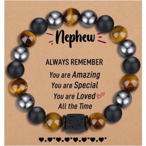 imageTONY ampamp SANDY Natural Stone Bracelets for Men Boys Son Grandson Nephew Boyfriend Dad Step Dad  Birthday Christmas Easter Gifts for Teens Boys Him Men AdultsTo My Nephew