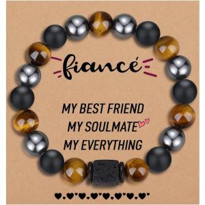 imageTONY ampamp SANDY Natural Stone Bracelets for Men Boys Son Grandson Nephew Boyfriend Dad Step Dad  Birthday Christmas Easter Gifts for Teens Boys Him Men AdultsTo My Fiance