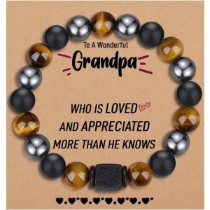 imageTONY ampamp SANDY Natural Stone Bracelets for Men Boys Son Grandson Nephew Boyfriend Dad Step Dad  Birthday Christmas Easter Gifts for Teens Boys Him Men AdultsTo My Grandpa