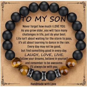 imageTONY ampamp SANDY Natural Stone Bracelets for Men Boys Son Grandson Nephew Boyfriend Dad Step Dad  Birthday Christmas Easter Gifts for Teens Boys Him Men AdultsTo My Son  A