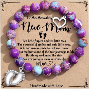 imageTONY ampamp SANDY New Mom Gifts Bracelets for First Time Moms on Mothers Day Birthday Christmas Stocking StuffersA  New Mom  Imperial Jasper
