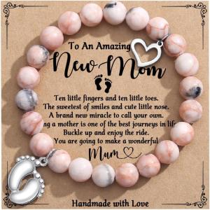 imageTONY ampamp SANDY New Mom Gifts Bracelets for First Time Moms on Mothers Day Birthday Christmas Stocking StuffersA  New Mom  Pink Zebra Jasper
