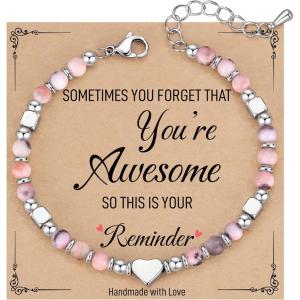 imageTONY ampamp SANDY Tiny Beaded Bracelets for Women Sometimes You Forget Youre Awesome Unique Gifts for Women Mom Daughter Wife Coworkers Best Friend Bestie GranddaughterPink Zebra Jasper