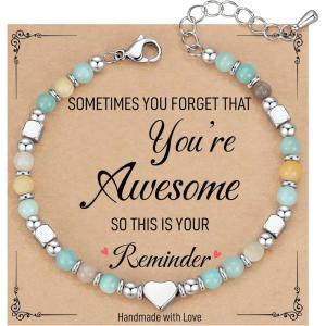 imageTONY ampamp SANDY Tiny Beaded Bracelets for Women Sometimes You Forget Youre Awesome Unique Gifts for Women Mom Daughter Wife Coworkers Best Friend Bestie GranddaughterAmazonite