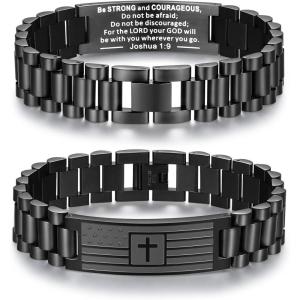 imageTONY ampamp SANDY Christian Gifts for Men American Flag Cross Bracelet Stainless Steel Bible Verse Jewelry Birthday Baptism Christmas Stocking Stuffers for Men AdultsBe Strong