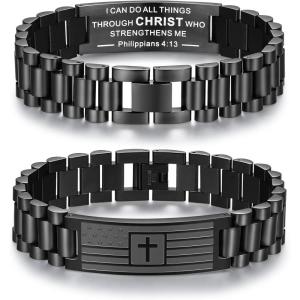 imageTONY ampamp SANDY Christian Gifts for Men American Flag Cross Bracelet Stainless Steel Bible Verse Jewelry Birthday Baptism Christmas Stocking Stuffers for Men AdultsI can do all things