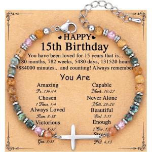imageTONY ampamp SANDY Cross Bracelet for Women Christian Gifts for Women Confirmation Baptism Easter Gifts Unique Gift for Friends Daughter Mom Sister in Christ Niece on Birthday ChristmasHappy 15th