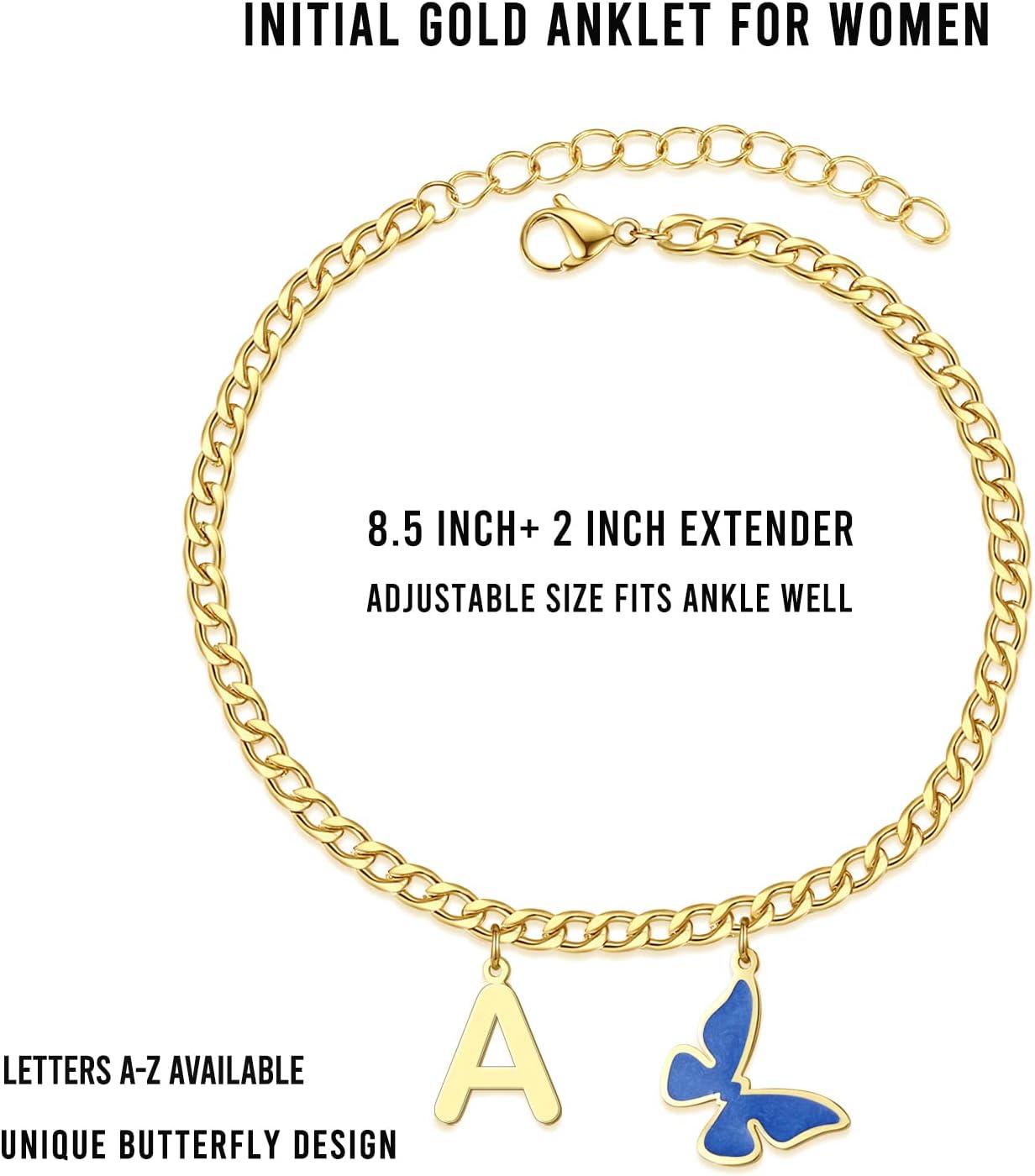 imageGold Anklets for Women  Ankle Bracelets for Women  Initial Butterfly Anklet for Women Teen Girls Jewelry Summer Beach Figaro Chain Anklet Personalized Birthday Mothers Day Graduation Gifts for Her