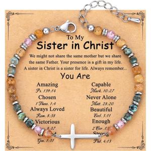 imageTONY ampamp SANDY Christian Cross Bracelet for Women Valentines Day Gifts for Her Confirmation Baptism Easter Gifts Unique Gift for Friends Daughter Mom Sister in Christ Birthday ChristmasSister in Christ