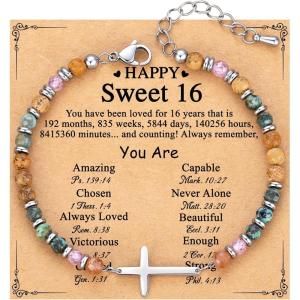 imageTONY ampamp SANDY Christian Cross Bracelet for Women Valentines Day Gifts for Her Confirmation Baptism Easter Gifts Unique Gift for Friends Daughter Mom Sister in Christ Birthday ChristmasHappy 16th