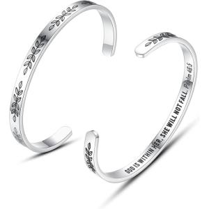 image:imageTONY amp SANDY Cuff Bracelets for Women Teen Girls Best Friend Sister Mom Daughter Granddaughter Easter Birthday Mothers Day Christmas Stocking Stuffers for Teen Girls Women Jewelry1  Christian Gifts  God is within her  she will not fall