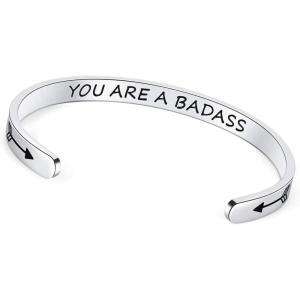 image:imageTONY amp SANDY Inspirational Bracelets for Women Teen Girls Personalized Gifts for Daughter Granddaughter Mom Sister Friends Stainless Steel Engraved Cuff Birthday Easter ChristmasA  You are a badass