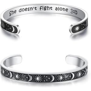 image:imageTONY amp SANDY Inspirational Bracelets for Women Teen Girls Personalized Gifts for Daughter Granddaughter Mom Sister Friends Stainless Steel Engraved Cuff Birthday Easter ChristmasA  Sun  Moon  She doesnt fight alone