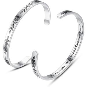 image:imageTONY amp SANDY Inspirational Bracelets for Women Teen Girls Personalized Gifts for Daughter Granddaughter Mom Sister Friends Stainless Steel Engraved Cuff Birthday Easter ChristmasLeaf  Beautiful girl you can do amazing things