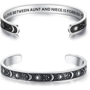 image:imageTONY amp SANDY Inspirational Bracelets for Women Teen Girls Personalized Gifts for Daughter Granddaughter Mom Sister Friends Stainless Steel Engraved Cuff Birthday Easter ChristmasA  Sun  Moon  Aunt Niece Gifts  The love between an aunt and niece is forever