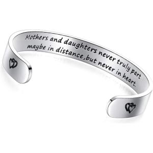 image:imageTONY amp SANDY Inspirational Bracelets for Women Teen Girls Personalized Gifts for Daughter Granddaughter Mom Sister Friends Stainless Steel Engraved Cuff Birthday Easter ChristmasA  Mom Daughter Gifts  Mothers and daughters never truly part maybe in distance but never in heart