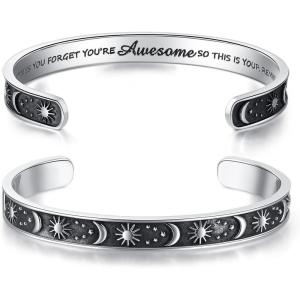 image:imageTONY amp SANDY Inspirational Bracelets for Women Teen Girls Personalized Gifts for Daughter Granddaughter Mom Sister Friends Stainless Steel Engraved Cuff Birthday Easter ChristmasA  Sun  Moon  Sometimes you forget you re awesome so this is your reminder