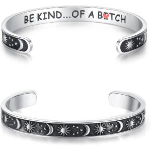 image:imageTONY amp SANDY Inspirational Bracelets for Women Teen Girls Personalized Gifts for Daughter Granddaughter Mom Sister Friends Stainless Steel Engraved Cuff Birthday Easter ChristmasA  Sun  Moon  Be kind of a b bracelet