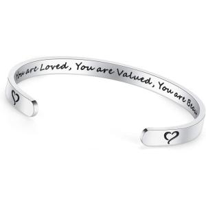 image:imageTONY amp SANDY Inspirational Bracelets for Women Teen Girls Personalized Gifts for Daughter Granddaughter Mom Sister Friends Stainless Steel Engraved Cuff Birthday Easter Christmas0  You are loved you are valued you are beautiful