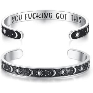 image:imageTONY amp SANDY Inspirational Bracelets for Women Teen Girls Personalized Gifts for Daughter Granddaughter Mom Sister Friends Stainless Steel Engraved Cuff Birthday Easter ChristmasA  Sun  Moon  You got this