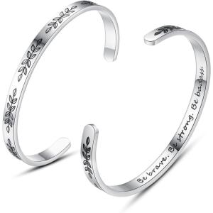 image:imageTONY amp SANDY Inspirational Bracelets for Women Teen Girls Personalized Gifts for Daughter Granddaughter Mom Sister Friends Stainless Steel Engraved Cuff Birthday Easter ChristmasA  Be brave be strong be badass Leaf