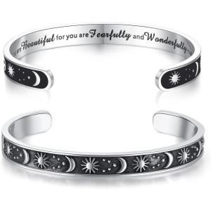 image:imageTONY amp SANDY Inspirational Bracelets for Women Teen Girls Personalized Gifts for Daughter Granddaughter Mom Sister Friends Stainless Steel Engraved Cuff Birthday Easter ChristmasA  Sun  Moon  You are beautiful for you are fearfully and wonderfully made