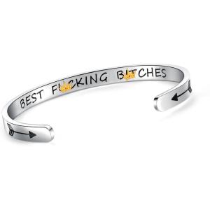 image:imageTONY amp SANDY Inspirational Bracelets for Women Teen Girls Personalized Gifts for Daughter Granddaughter Mom Sister Friends Stainless Steel Engraved Cuff Birthday Easter ChristmasBest Bitches