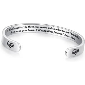 image:imageTONY amp SANDY Inspirational Bracelets for Women Teen Girls Personalized Gifts for Daughter Granddaughter Mom Sister Friends Stainless Steel Engraved Cuff Birthday Easter ChristmasA  Daughter Gifts  If there ever comes a day when we cant be together  Ill stay there forever