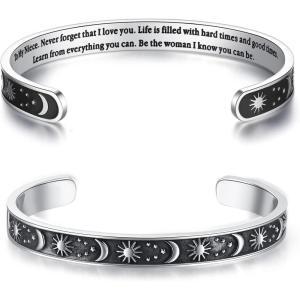 image:imageTONY amp SANDY Inspirational Bracelets for Women Teen Girls Personalized Gifts for Daughter Granddaughter Mom Sister Friends Stainless Steel Engraved Cuff Birthday Easter ChristmasA  Niece Gifts  Sun  Moon  Never forget that I love you
