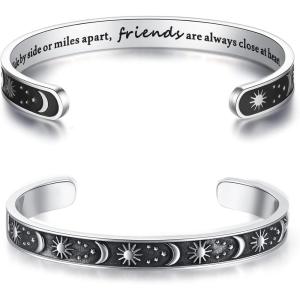 image:imageTONY amp SANDY Inspirational Bracelets for Women Teen Girls Personalized Gifts for Daughter Granddaughter Mom Sister Friends Stainless Steel Engraved Cuff Birthday Easter ChristmasA  Friend Gifts  Sun  Moon  Side by side or miles apart  friends are always close at heart