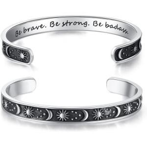 image:imageTONY amp SANDY Inspirational Bracelets for Women Teen Girls Personalized Gifts for Daughter Granddaughter Mom Sister Friends Stainless Steel Engraved Cuff Birthday Easter ChristmasA  Sun  Moon  Be brave be strong be badass