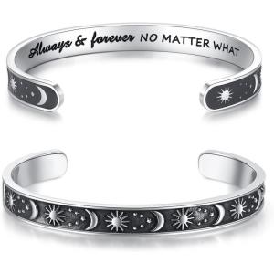 image:imageTONY amp SANDY Inspirational Bracelets for Women Teen Girls Personalized Gifts for Daughter Granddaughter Mom Sister Friends Stainless Steel Engraved Cuff Birthday Easter ChristmasA  Sun  Moon  Always and forever no matter what