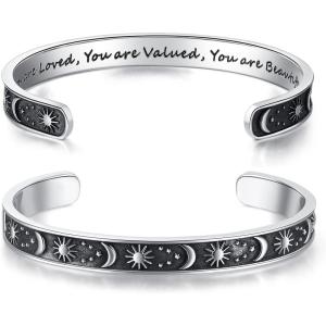 image:imageTONY amp SANDY Inspirational Bracelets for Women Teen Girls Personalized Gifts for Daughter Granddaughter Mom Sister Friends Stainless Steel Engraved Cuff Birthday Easter ChristmasA  Sun  Moon  You are loved you are valued you are beautiful