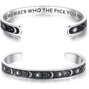 image:imageTONY amp SANDY Inspirational Bracelets for Women Teen Girls Personalized Gifts for Daughter Granddaughter Mom Sister Friends Stainless Steel Engraved Cuff Birthday Easter ChristmasA  Sun  Moon  Remember who the f you are bracelet