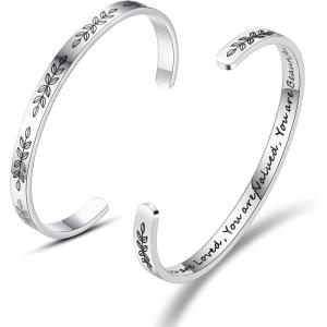 image:imageTONY amp SANDY Inspirational Bracelets for Women Teen Girls Personalized Gifts for Daughter Granddaughter Mom Sister Friends Stainless Steel Engraved Cuff Birthday Easter ChristmasLeaf  You are loved you are valued you are beautiful