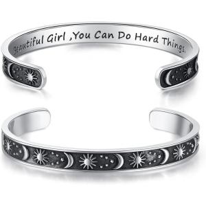 image:imageTONY amp SANDY Inspirational Bracelets for Women Teen Girls Personalized Gifts for Daughter Granddaughter Mom Sister Friends Stainless Steel Engraved Cuff Birthday Easter ChristmasA  Sun  Moon  Beautiful girl you can do hard things