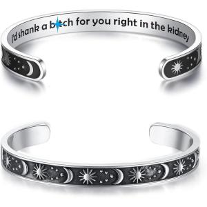 image:imageTONY amp SANDY Inspirational Bracelets for Women Teen Girls Personalized Gifts for Daughter Granddaughter Mom Sister Friends Stainless Steel Engraved Cuff Birthday Easter ChristmasA  Friend Gifts  Sun  Moon  Id shank a btch for you right in the kidney