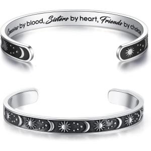 image:imageTONY amp SANDY Inspirational Bracelets for Women Teen Girls Personalized Gifts for Daughter Granddaughter Mom Sister Friends Stainless Steel Engraved Cuff Birthday Easter ChristmasA  Cousin Gifts  Sun  Moon  Cousins by blood sisters by heart friends by choice