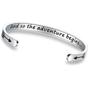 image:imageTONY amp SANDY Inspirational Bracelets for Women Teen Girls Personalized Gifts for Daughter Granddaughter Mom Sister Friends Stainless Steel Engraved Cuff Birthday Easter ChristmasA  Graduation Gifts  And so the adventure begins