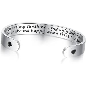 image:imageTONY amp SANDY Inspirational Bracelets for Women Teen Girls Personalized Gifts for Daughter Granddaughter Mom Sister Friends Stainless Steel Engraved Cuff Birthday Easter ChristmasA  You are my sunshine my only sunshine you make me happy when skies are grey