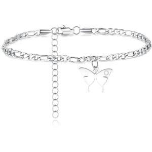 image:imageTONY amp SANDY Ankle Bracelets for Women  Initial Butterfly Anklet for Women Stainless Steel Figaro Chain Summer Beach Waterproof Foot Jewelry Gifts GoldSilverO  Silver
